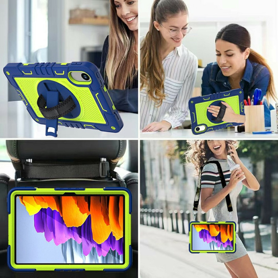 Armoured case for Xiaomi Redmi Pad 2, with stand and shoulder strap – navy blue and green