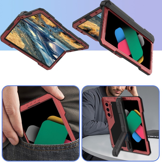 Armored case for Samsung Galaxy Z Fold6 5G, aluminum, with stand and stylus slot, red