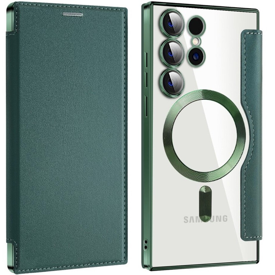 Flip case for Samsung Galaxy S24 Ultra, RFID Wallet MagSafe CamShield, green