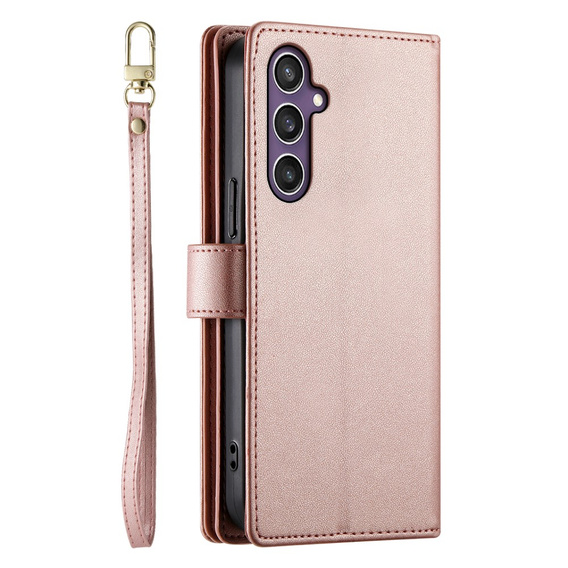 Flip case for Samsung Galaxy S25, Wallet Zipper Pocket, pink