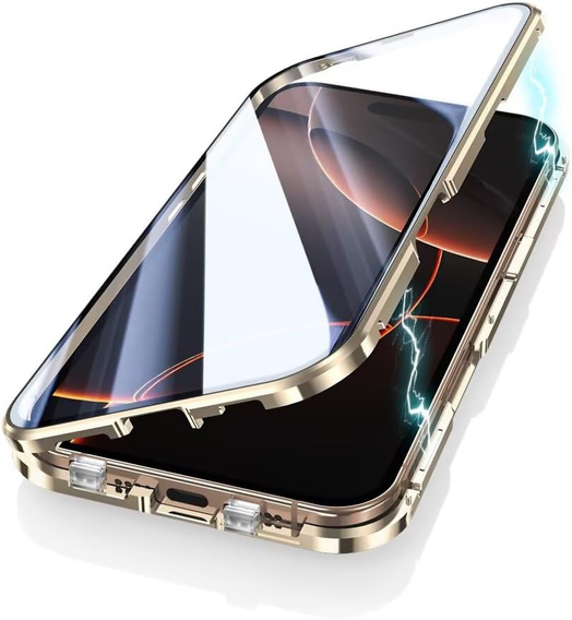 Case for iPhone 16 Pro, Magnetic Dual Glass, gold
