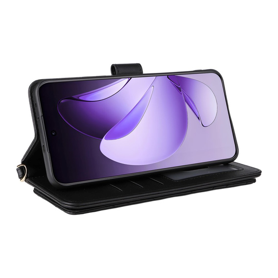 Crossbody Leather Wallet flip case for Oppo Reno 13 Pro 5G, black