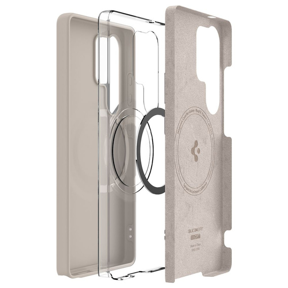 Spigen Case for Samsung Galaxy S25 Ultra, Silicone Fit Mag, gray + Tempered Glass