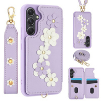 Case for Samsung Galaxy A55 5G, Leather Flower Card Slot, purple