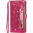 Flip case for Samsung Galaxy A55, Wallet Zipper Pocket Glittery, pink