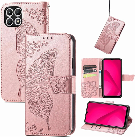 Flip case for T Phone 2 5G, Butterfly, pink rose gold