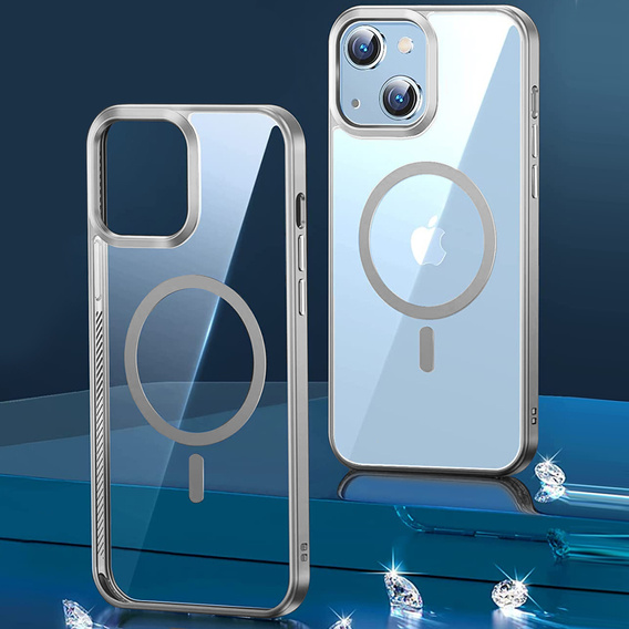 Case for iPhone 14, ERBORD Hybrid MagSafe Case, silver