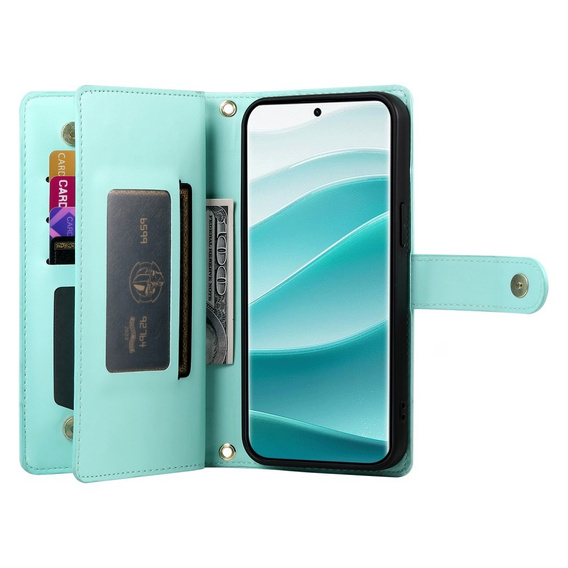 Flip case for Xiaomi Redmi Note 14 Pro 5G / Poco X7 5G, Wallet Zipper Pocket, green
