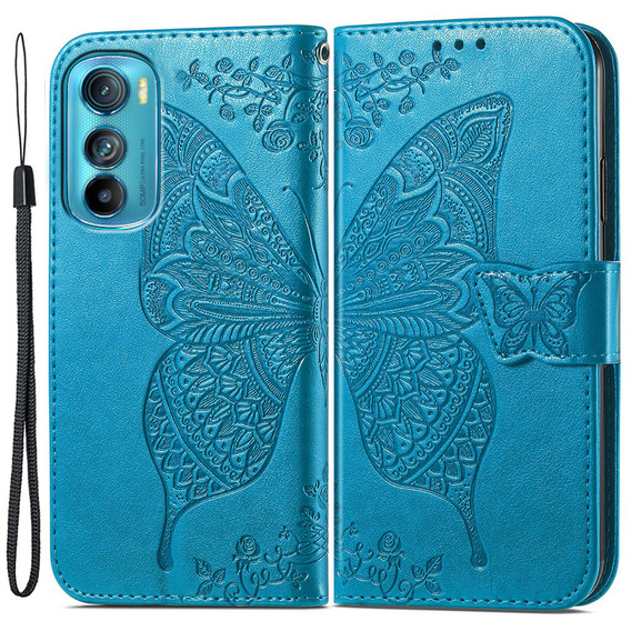 Flip case for Motorola Edge 30, Butterfly, blue
