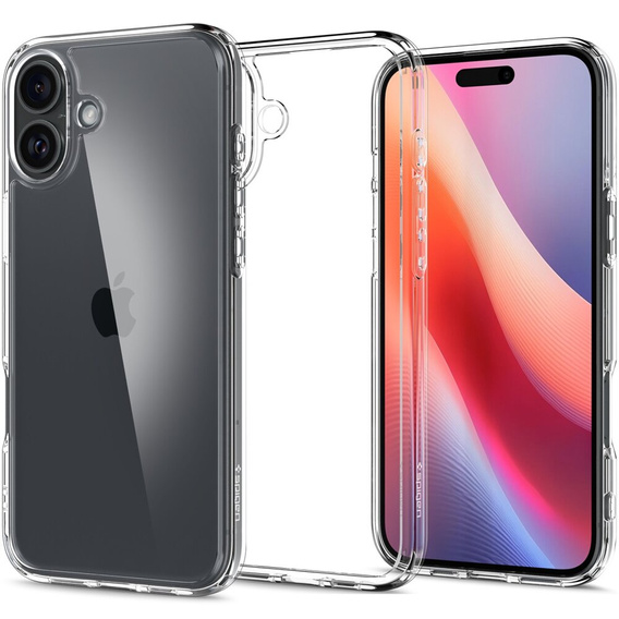 Spigen case for iPhone 16 Plus, Ultra Hybrid, transparent + 9H Tempered Glass