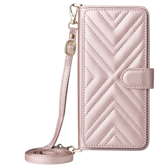 Crossbody Leather Wallet flip case for Realme 14 Pro+ 5G, pink rose gold