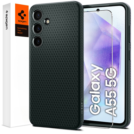 Spigen case for Samsung Galaxy A55 5G, Liquid Air, green + 9H Tempered Glass