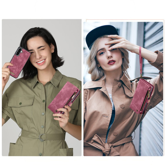 CASEME case for Samsung Galaxy A56 5G, Retro Leather Wallet, with strap, red