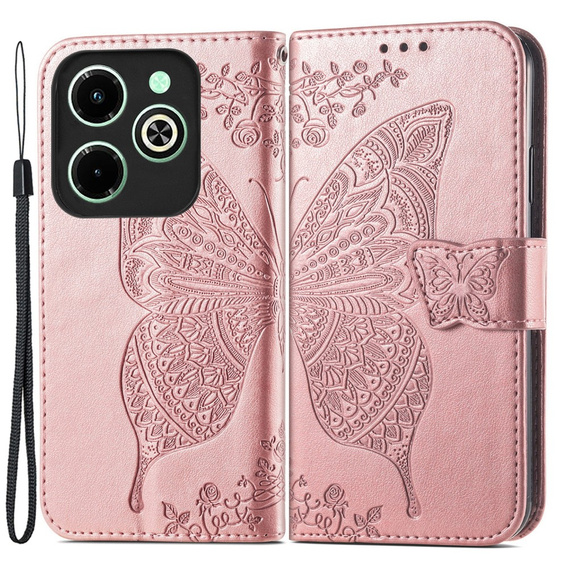 Flip case for Infinix Hot 40i, Butterfly, pink rose gold