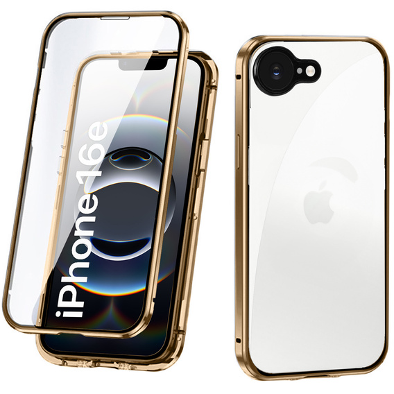 Case for iPhone 16E, Magnetic Dual Glass, gold
