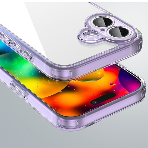 Case for iPhone 17, with camera cover, transparent with purple sides