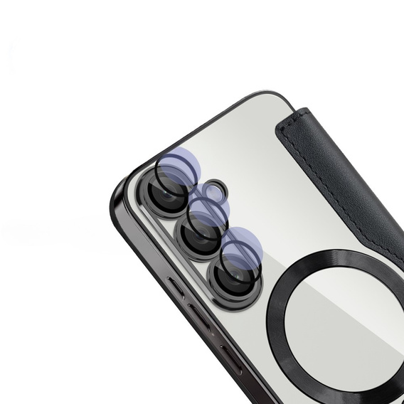 Flip case for Samsung Galaxy S25, RFID Rhombus Wallet MagSafe CamShield, black