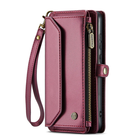 Case CASEME for Samsung Galaxy A55 5G, RFID Leather Wallet, with shoulder strap, red