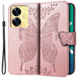 Flip case for Realme C55, Butterfly, pink rose gold