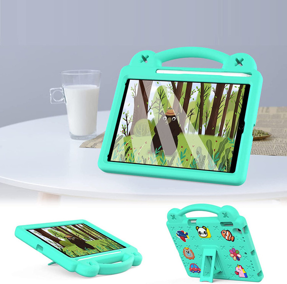 Children's case for iPad 9.7" 2018/2017 (6/5 gen.) / Pro 9.7" 2016, Cute Patterns, with stand, green