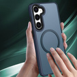 Case for Samsung Galaxy S21 FE, for MagSafe, ERBORD Matt Case, dark blue + Screen Glass