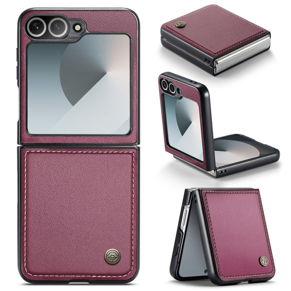 Case for Samsung Galaxy Z Flip7 FE / Z Flip6, CASEME Litchi Leather, red