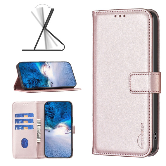 Flip case for Samsung Galaxy A25 5G, BINFEN Wallet, rose gold + 9H glass
