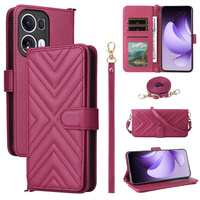 Crossbody Leather Wallet flip case for Oppo Reno 13 Pro 5G, maroon
