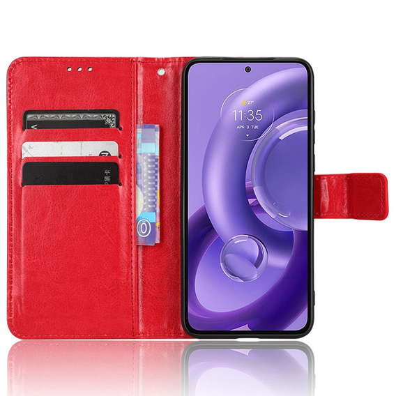 Flip case for Motorola Edge 30 Neo 5G, Crazy Horse Wallet, red