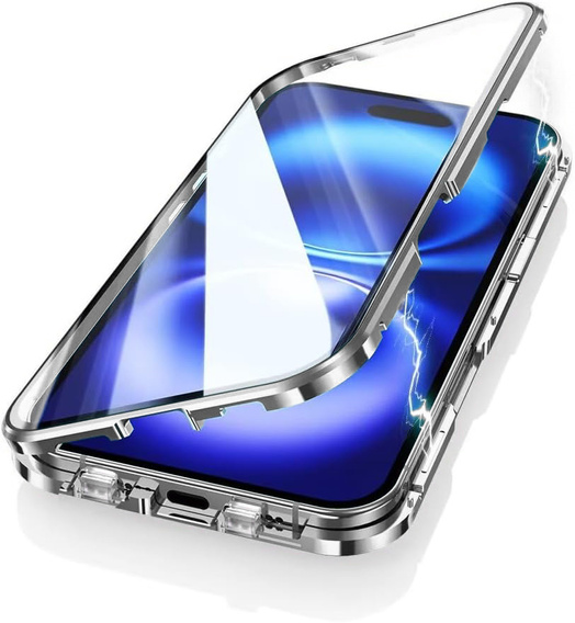 Magnetic Dual Glass MagSafe case for iPhone 16, silver
