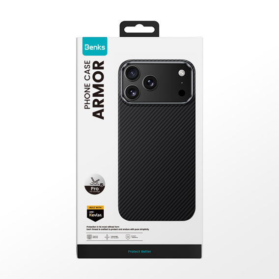 BENKS Kevlar Armor PRO Carbon Fiber 600D A070 case for MagSafe with active button for iPhone 17 Pro Max
