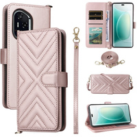 Crossbody Leather Wallet flip case for Honor 400 5G, pink