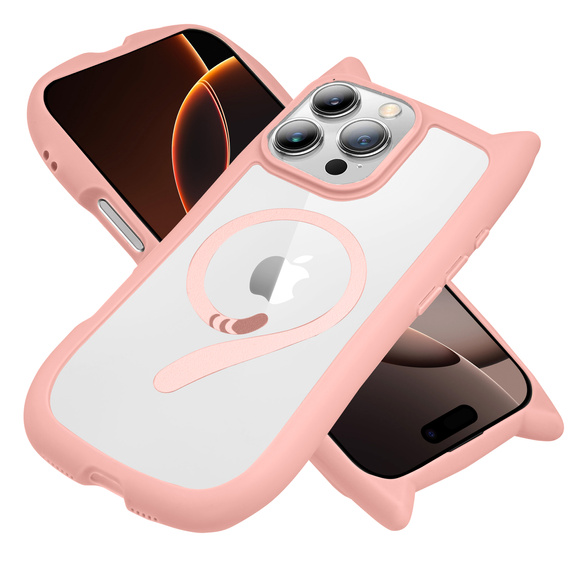 Case for iPhone 16 Pro, for MagSafe, Cute Cat, pink + Screen Glass