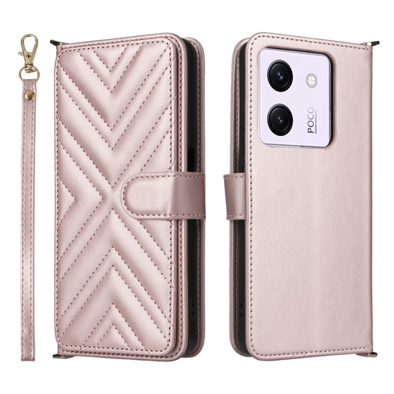 Crossbody Leather Wallet flip case for Xiaomi Poco M7 Pro 5G, pink