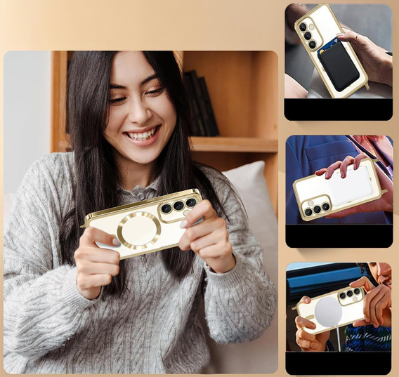 Case for Samsung Galaxy S25 Ultra, Electro MagSafe, gold + Lanyard