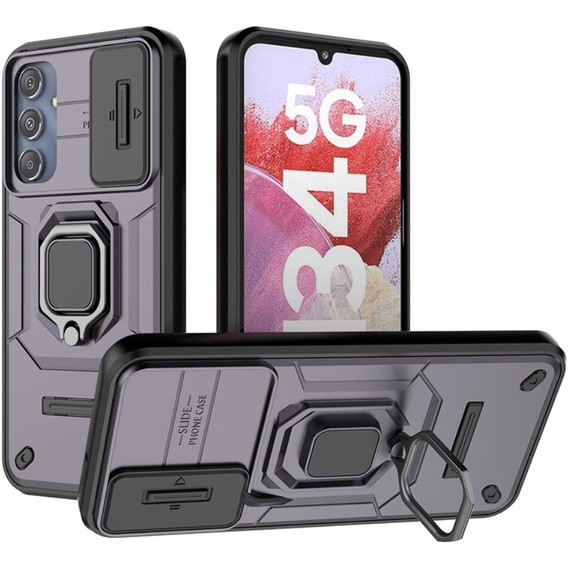 Case for Samsung Galaxy M34, KickStand Camera Lens, purple