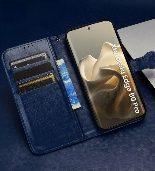 Flip case for Motorola Edge 60 Pro, Wallet Rhombus, blue