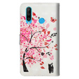 Flip case for Huawei P30 Lite, Wallet, cat & tree, white