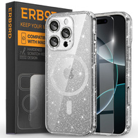 Case for iPhone 16 Pro, ERBORD Glitter MagSafe, transparent + Screen Glass