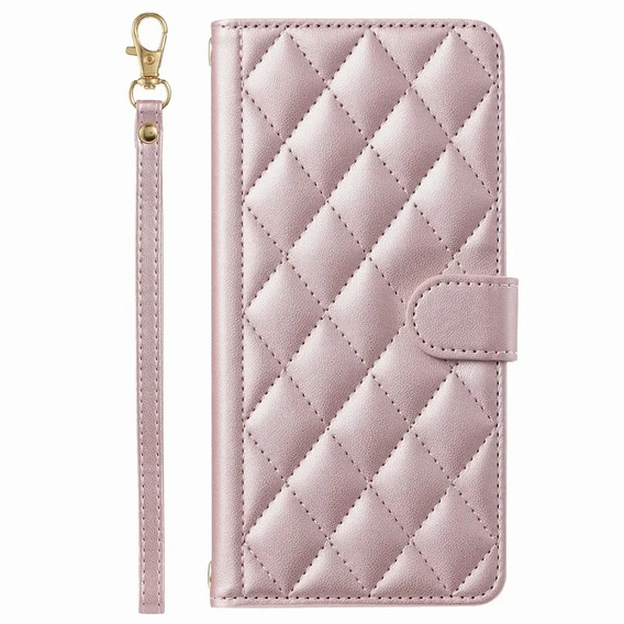 Flip case for Samsung Galaxy A16, Rhombus Crossbody Leather, pink rose gold