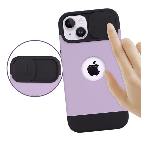 ERBORD MagSafe Cam Slider Case, purple + screen protector for iPhone 13 / iPhone 14