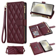 Flip case for Samsung Galaxy S25 Edge, Rhombus Crossbody Leather, maroon