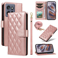 Flip case for Motorola Edge 50 Neo / Motorola ThinkPhone 25, Rhombus Crossbody Leather, pink rose gold