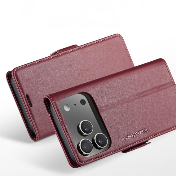 ERBORD Glossy Litchi case, flip wallet for iPhone 17 Pro Max