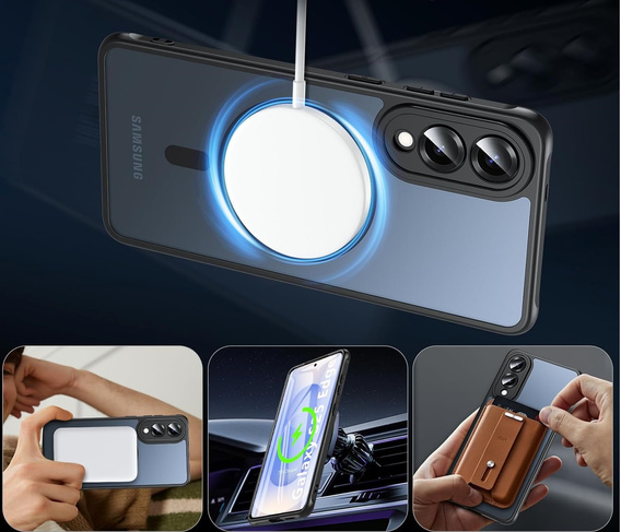 Case for Samsung Galaxy S25 Edge, Kickstand Matt Case, for MagSafe, black + Screen protector