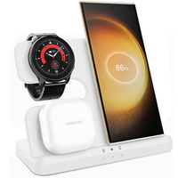 3-in-1 QI Fast Wireless Charger for Samsung S25 S24 S23 Galaxy Watch Buds Station, White
