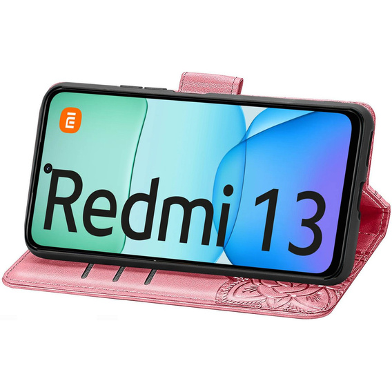 Flip case for Xiaomi Redmi 13, Butterfly, pink rose gold