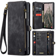 CASEME case for Samsung Galaxy S25 Ultra, Retro Leather Wallet, with strap, black