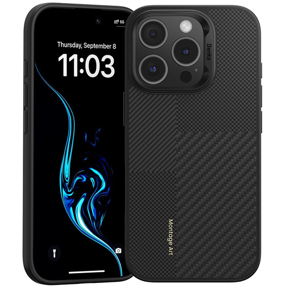 BENKS Kevlar Case for iPhone 16 Pro, for MagSafe, Carbon Fiber, black