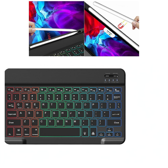 Case with illuminated bluetooth keyboard for iPad 10.9 2022 (10 gen.), black